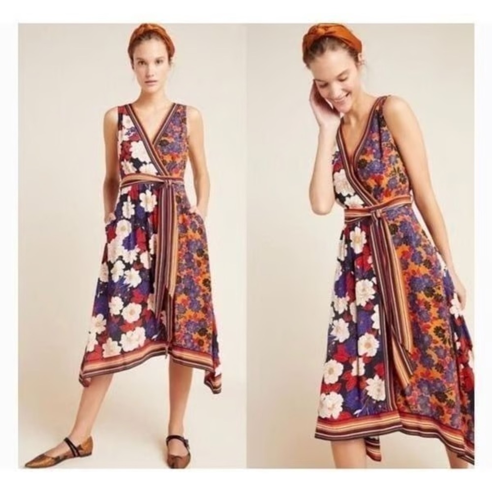 Anthropologie Asymmetrical Tie Front Sundress in Purple and Orange